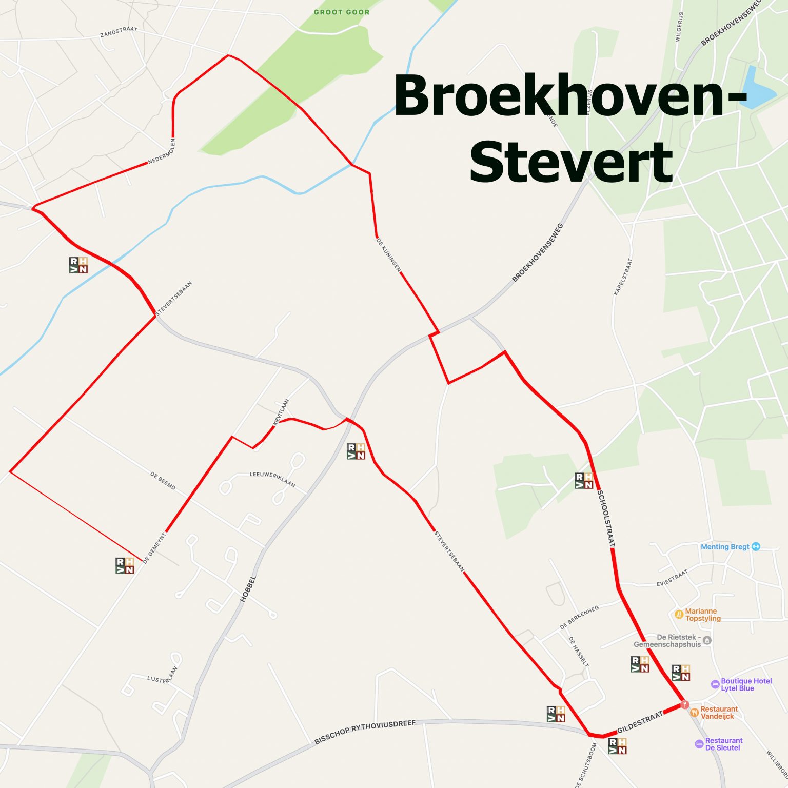 Route Stevert Broekhoven Meer Riethoven